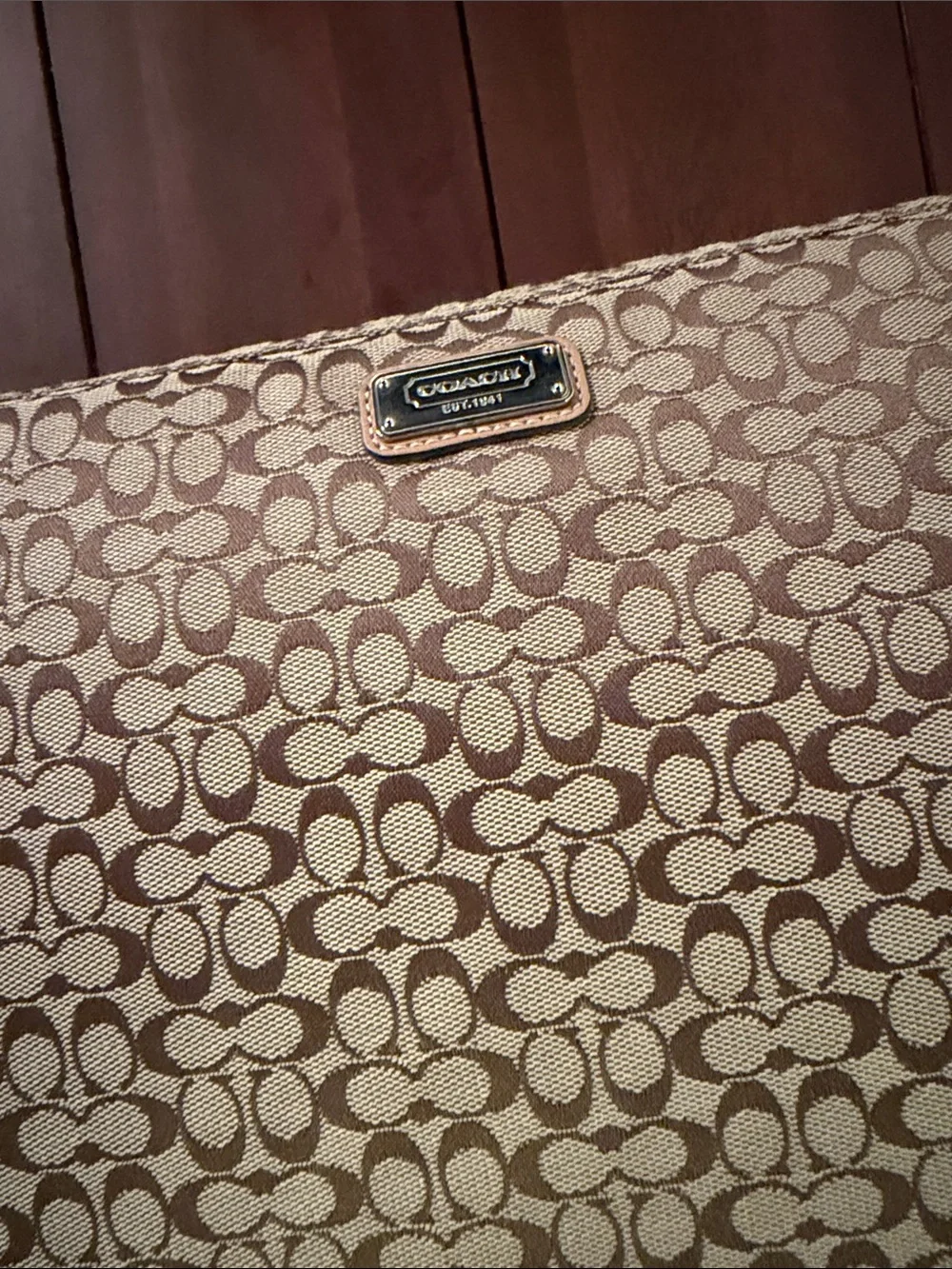 Coach Beige and Brown Signature Canvas Laptop Sleeve new